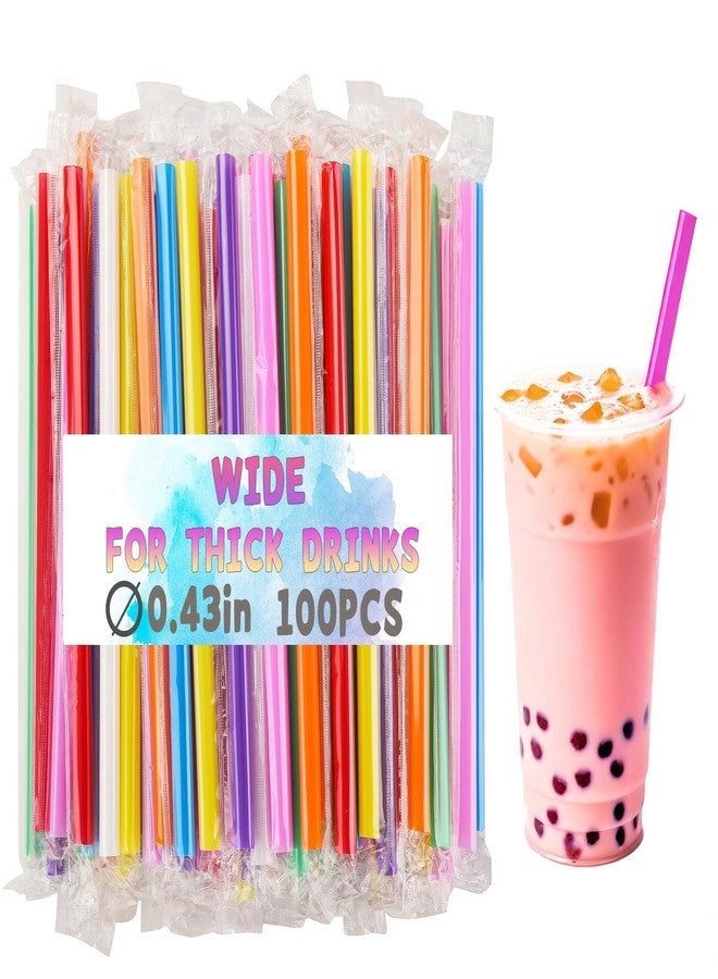 Haundry 100 Pcs Jumbo Smoothie Boba Straws, Colorful Disposable Plastic Straws, Wide-Mouthed Milkshake Straw, Individually Wrapped Straw for Bubble Tea & Thick Beverages, Parties(0.43" Wide X 9.53" Long) - Image 1